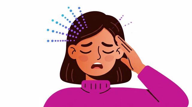 Woman Experiencing A Headache Illustrated in Sequence Of Animated Frames Throughout