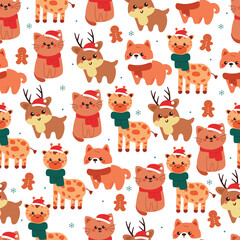 cute seamless pattern cartoon animals with Christmas and winter vibe for wallpaper and gift wrap paper