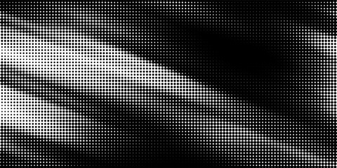 Grunge halftone gradient background. Faded grit noise texture. White and black sand wallpaper. Retro pixelated backdrop. Anime or manga style comic overlay. Vector graphic design textured template