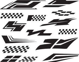 Car Decal Graphics Icons Collection Featuring Automotive Stripes Racing Flames and Vehicle Decoration Signs for Sticker and Vinyl Wrap on Transparent Scene