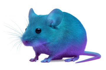 Mouse with glowing vibrant fur, standing, looking forward, showcasing digital art and neon animal concept