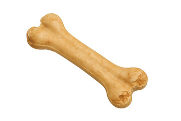 Bone shaped dog chew treat for pets, providing a healthy snack and toy, on transparent background