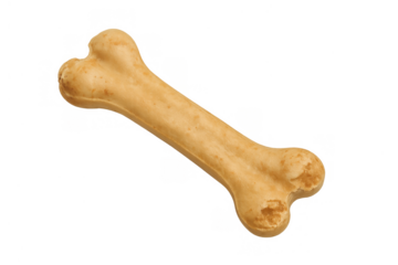 Bone shaped dog chew treat for pets, providing a healthy snack and toy, on transparent background