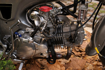 vintage motorcycle engine detail, closeup
