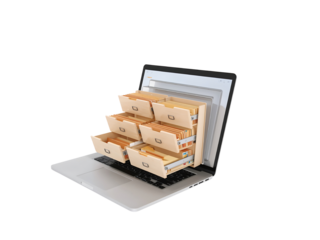 Laptop screen showing file cabinet drawers information management