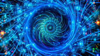 Abstract blue vortex background with glowing particles a swirling fractal design perfect for science and technology concepts
