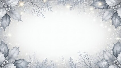 Elegant Christmas Border Design in Silvery Tones with Wintery Holly and Festive Elements for Holiday Greetings