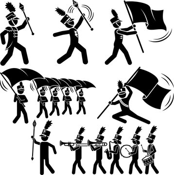 Marching Band, Drum Corps, and Color Guard Stick Figures Icon Set