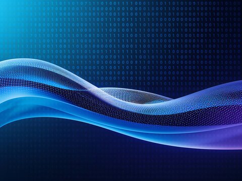 Abstract Digital Background Binary Code and Waves - Powered by Adobe