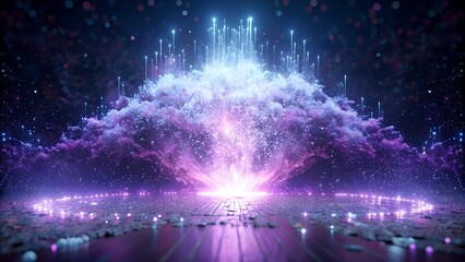 Digital Nebula of Glowing Particles and Radiant Light in Abstract Cosmic Data Flow Composition