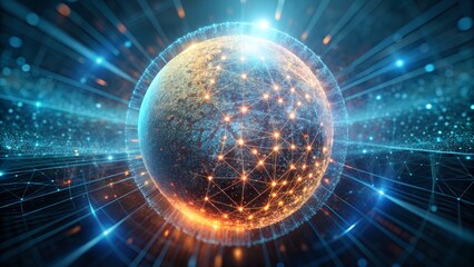Illuminated Digital Planet With Global Network of Connections in Futuristic Technology Sphere