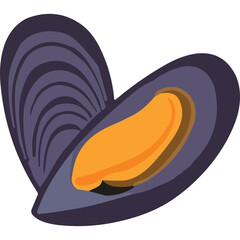 Obraz premium Open Mussel with Purple Shell and Orange Interior on a White Background Minimalist Illustration