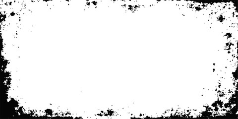 Abstract grunge frame or border design with black ink splatter texture and vintage floral decoration pattern