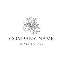 Elegant line art logo with a stylized flower and flowing fabric design for a company named Style  Grace.