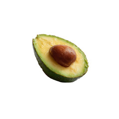 Ripe avocado half with seed, green flesh, creamy texture, closeup food photography, isolated on transparency background