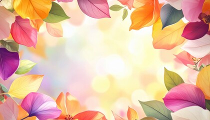 Colorful Leaves and Petals Border with Bokeh Background