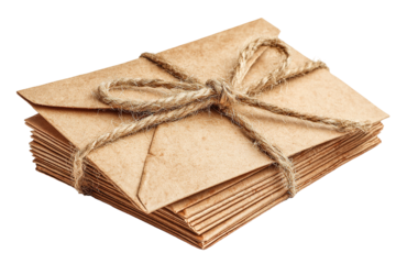 Closed new kraft paper envelope isolated on white background, transparent PNG