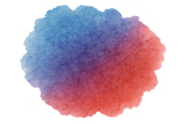 Watercolor gradient blob splash in blue, purple, and red, textured abstract paint stain with transparent background