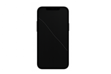 Broken smartphone screen showing damage and need for repair, modern mobile technology with a cracked display, transparent background