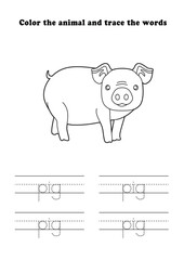 Learning Worksheet Pig Little Coloring Tracing