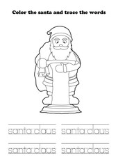 Learning Worksheet Santa Claus Reading character Coloring Tracing