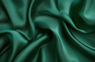 Obraz premium close-up of smooth luxurious dark green satin fabric with soft folds and glossy texture