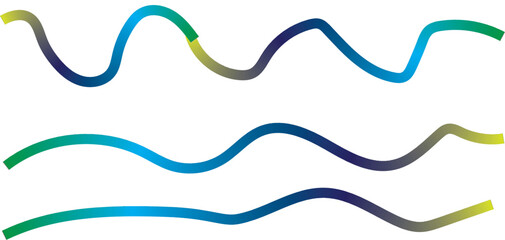 Abstract flowing wavy lines in blue and green tones on white background