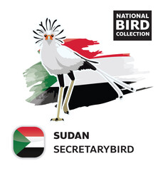 National Bird Set Sudan Secretarybird Vector Character