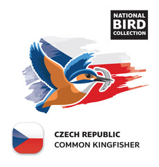 National Bird Set Czechia Kingfisher Vector Character