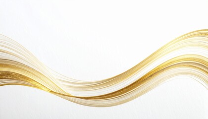 Abstract golden wave on white background, elegant flowing lines, luxury design element, modern art, glitter texture, banner template, copy space