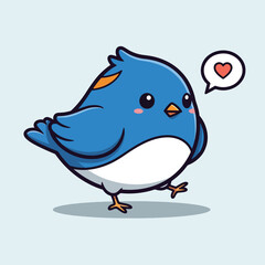 Cute Cartoon Blue Bird with Heart Speech Bubble Illustration.