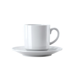 White ceramic coffee cup with saucer on transparency background showing clean modern kitchenware and subtle reflection conveying calm morning ritual and cozy beverage moment