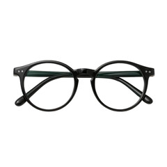 Vintage round black eyeglass frame with thin temple and subtle metal rivet detail, minimalist accessory evoking intellectual and retro style for eyewear fashion or optical display