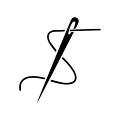 Sewing Needle Icon with Thread Representing Craftsmanship, Tailoring, and Creative Textile Work for Design and User Interface