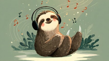 Naklejka premium Funny cartoon kukang DJ with headphones vector illustration