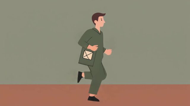 Cartoon vector illustration of a businessman in a suit running on the street, symbolizing success, work concept, and a person on the move. non-binary character running purposefully, dressed