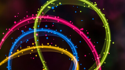 Vibrant glowing circles with confetti for a dynamic and modern abstract background