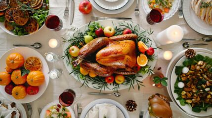 Elegant White-Themed Thanksgiving Dinner with Golden Turkey
