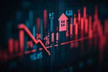 Digital financial chart displaying stock market decline with red downward trend line and numerical data in a modern trading environment