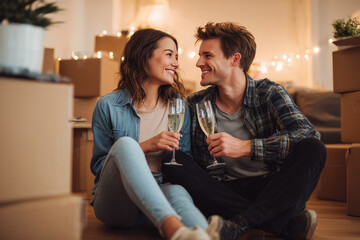 Champagne Cheers in Cardboard Chaos: First Home Toast