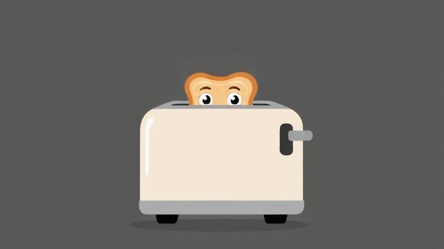 Vector icon illustration concept design of a brown bear with a labeled suitcase symbol. character making toast in a simple toaster, toast popping up with a happy