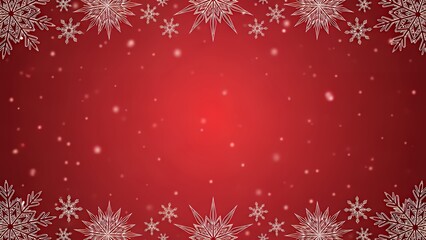 白い雪の結晶の枠がある赤いクリスマスの背景イラスト