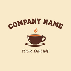 Coffee cup logo design with steam and company name for branding.