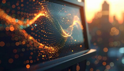 Digital Waveform Display with City Bokeh