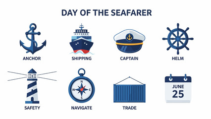 Eight nautical icons illustrating elements related to the Day of the Seafarer © Agung