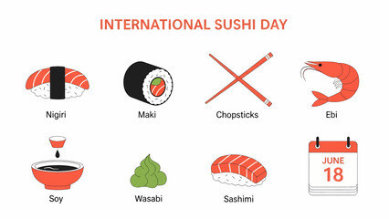 Graphic illustration detailing elements of International Sushi Day on June 18 © Agung