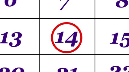Calendar of october month 14th day is red circled,looped animation.A very important date in the calendar.Signing a day on a calendar.