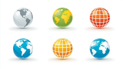 Global web connectivity icon set featuring modern earth globe symbols, worldwide internet www signs, and minimalist website navigation elements in clean monochrome illustration on white background