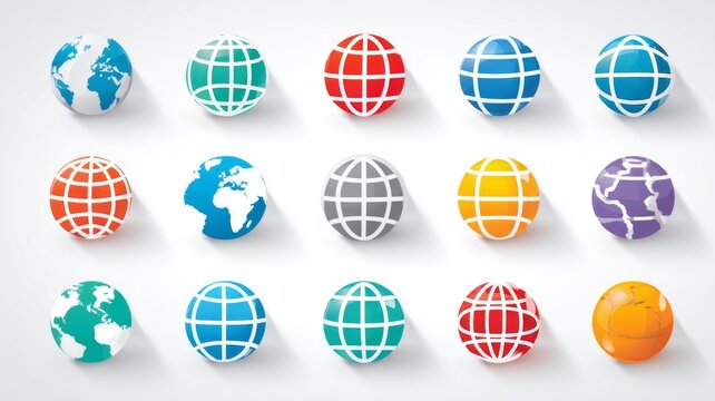 Global web connectivity icon set featuring modern earth globe symbols, worldwide internet www signs, and minimalist website navigation elements in clean monochrome illustration on white background - Powered by Adobe