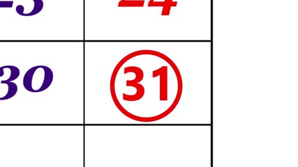 Calendar of october month 31st day is red circled,looped animation.A very important date in the calendar.Signing a day on a calendar.